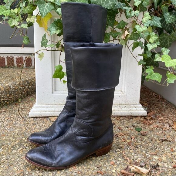 Vintage 90’s 80’s black western style riding boots 7 cuffed Nine West - Picture 1 of 7